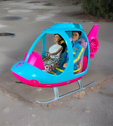 Barbie Dream House Adventures Hubschrauber 15 Zoll lang mit 2 Mattel Kerl & Mädchen Puppen