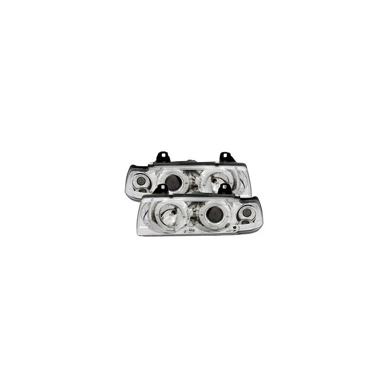 Phares Angel Eyes Chrome BMW Série 3 E36 Cabriolet 1993-1999 kit bloc optique avant droit gauche