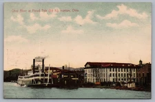 Ohio River at Flood Tide Ironton Ohio OH Mail Pouch Tobacco Sign Postcard N2