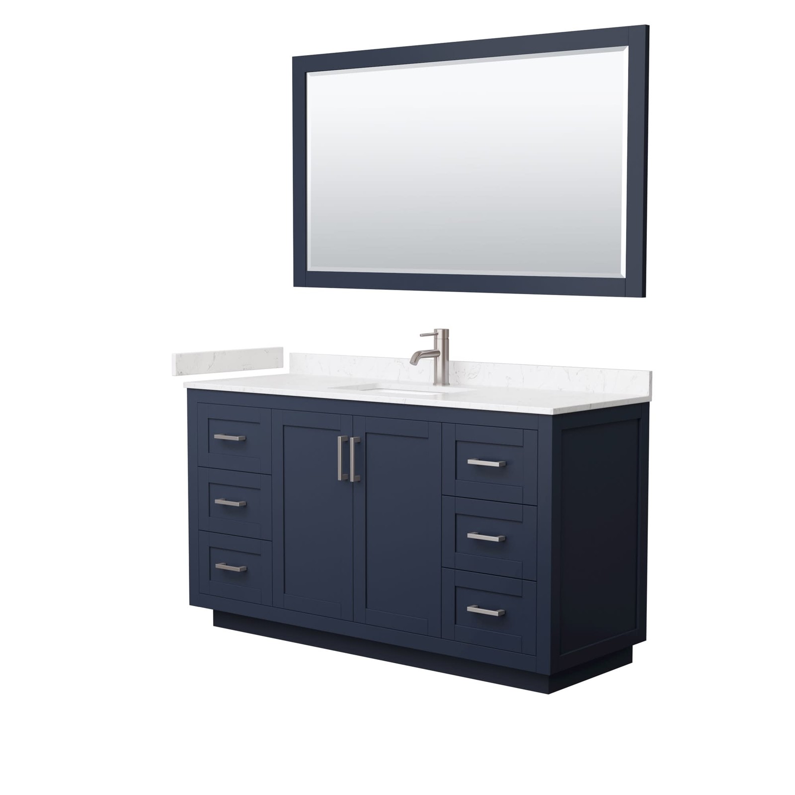 Miranda 60 Inch Dark Blue and Carrara Marble Vanity