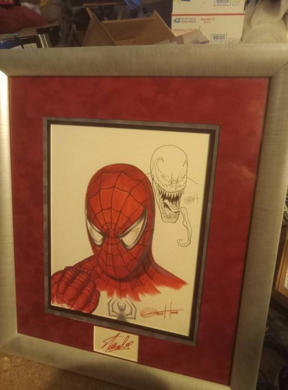 Greg Horn Spiderman with Venom sketch and Stan Lee sig artwork