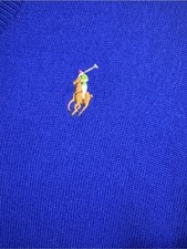 Ralph Lauren Sport Womens Royal Blue 100% Merino Wool V Neck Sweater Pony XL