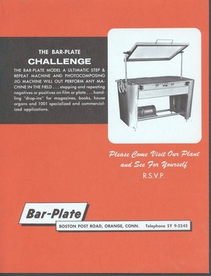 Bar-Plate Ultimatic Step & Repeat Machine & Photocomposing Jig Machine Brochure