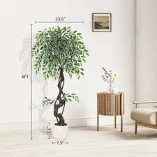 Artificial Ficus Tree Indoor Outdoor Fake Ficus Tree with Pebbles & Green Fake M