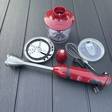Wolfgang Puck Immersion Hand Electric Blender Chopper BIBC1030 Attachements Red