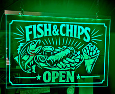 Light up fish and chip shop open sign multicolour remote control window display