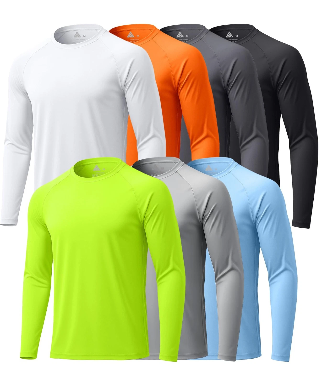 7 Pack Long Sleeve Shirts for Men Neon Shirt UPF 50+ UV Sun Protection Moistu...