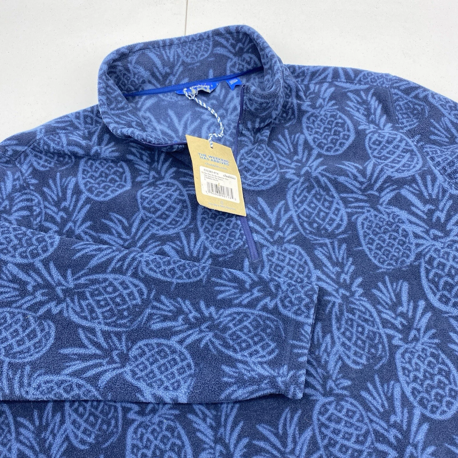 Chubbies jacket Men Large pine by me 1/4 zip fleece pineapples Sweater Blue - product detail image 1