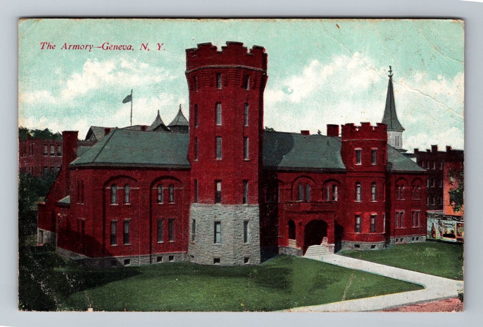 Geneva NY-New York, The Armory Vintage Souvenir Postcard