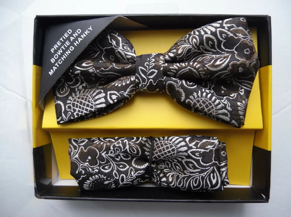 Галстук-бабочка мужской предварительно завязанный набор коричневый цветочный галстук-бабочка карман квадратный - Изображение 2 из 4