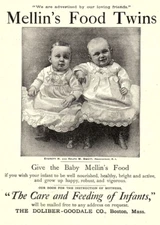 1890s MELLIN'S BABY FOOD BOSTON MASS MELLIN'S FOOD TWINS ADVERTISEMENT Z702