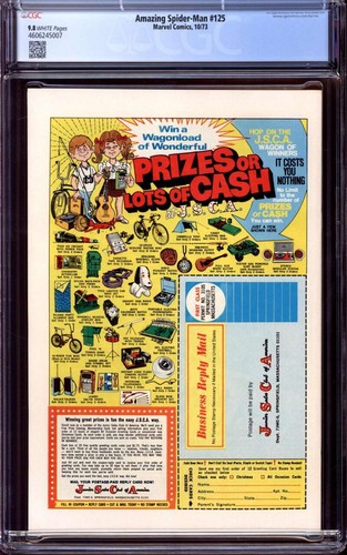 AMAZING SPIDER-MAN #125 CGC 9.8 WHITE PAGES // ORIGIN OF MAN WOLF MARVEL 1973 - Picture 2 of 2