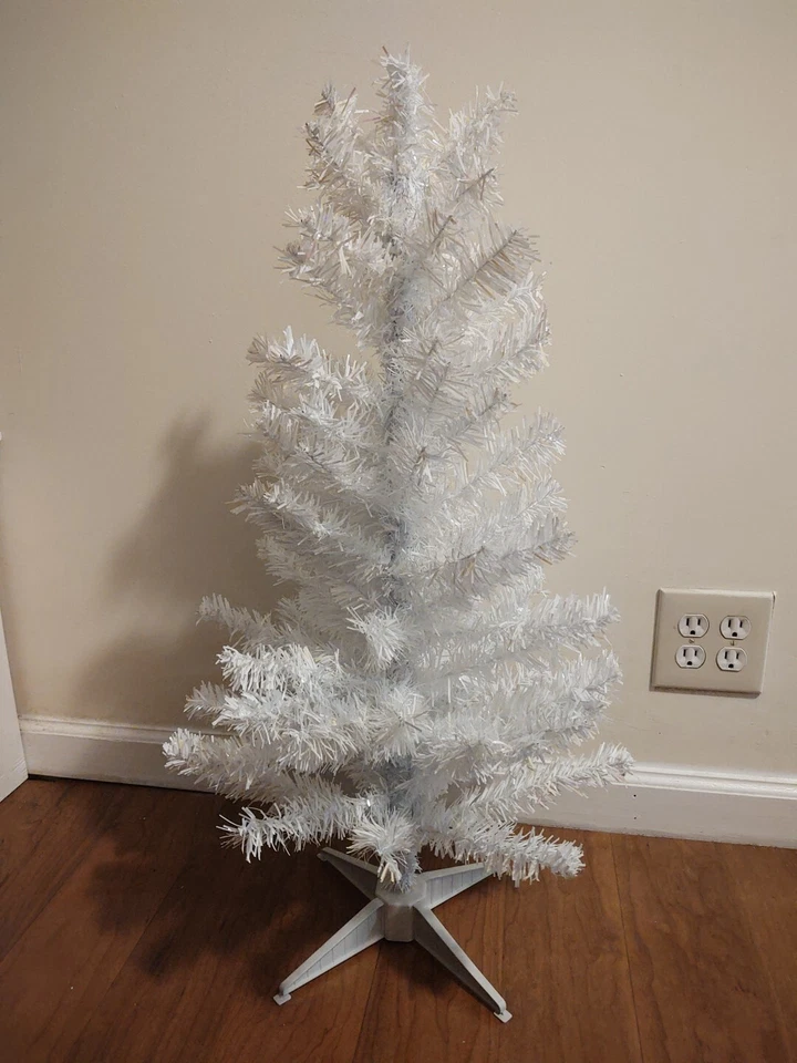 New 3' WHITE/IRIDESCENT ARTIFICIAL CHRISTMAS TREE National Tree Company w/Stand  - Image 3 of 4