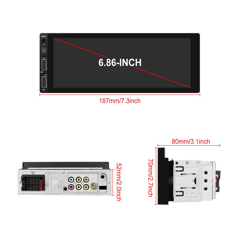 6.86" 1Din Verkabelt Carplay Autoradio Android Auto FM BT USB MP5 Player +Kamera - Bild 2 von 4