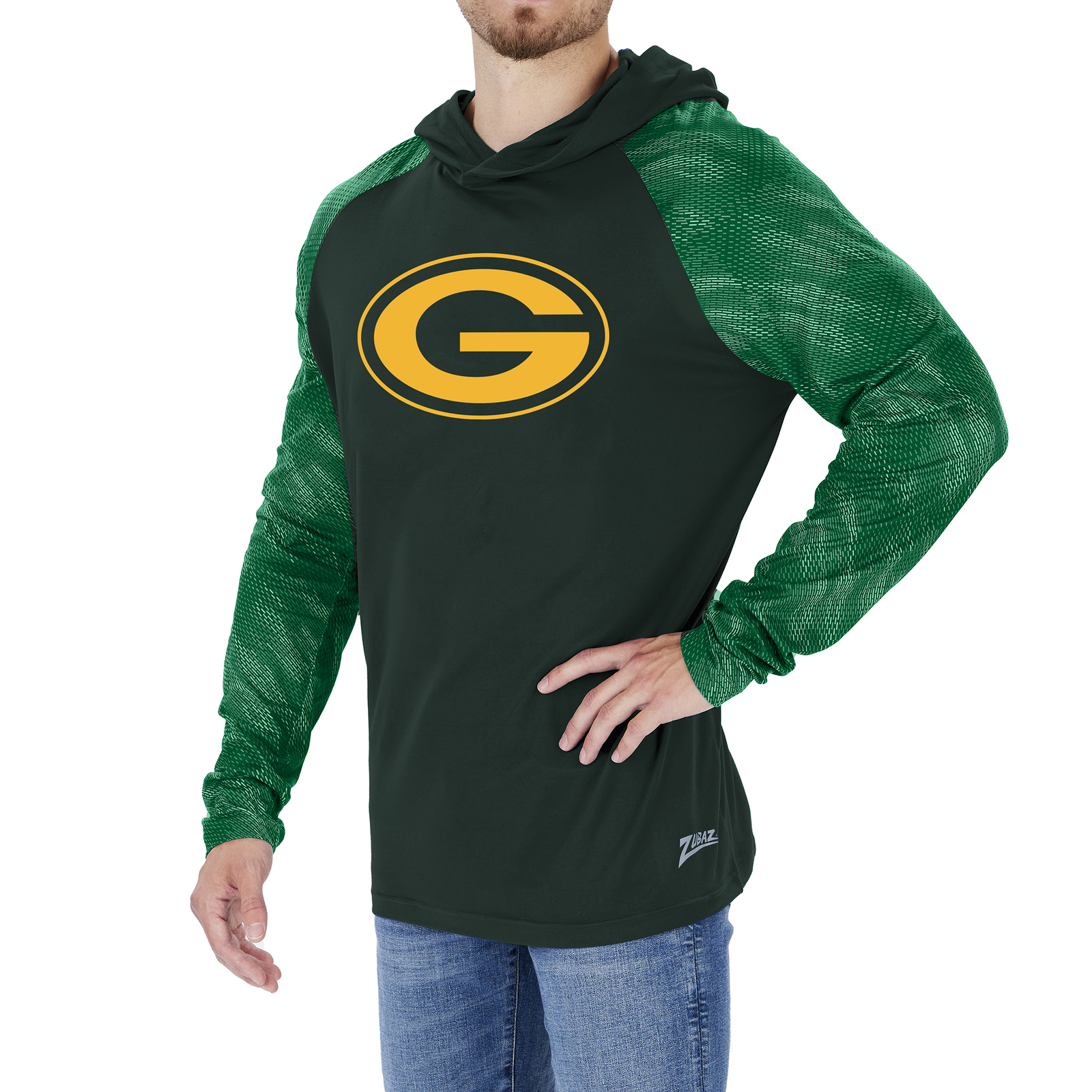 Толстовка-пуловер Zubaz NFL Mens Green Bay Packers с капюшоном и принтом гадюки на рукавах