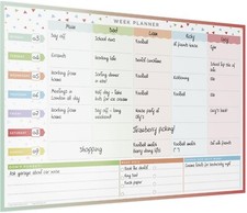Weekly Wall Planner  6 Columned Family 47cm x 32cm Laminated Wipeable Reusable