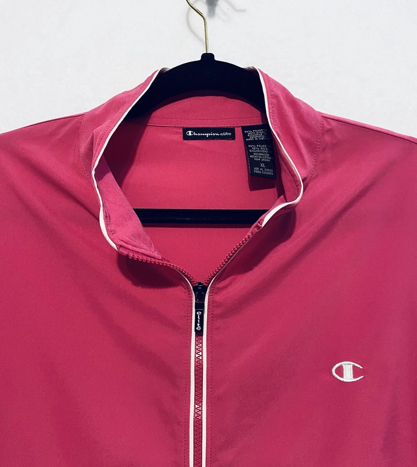 Chaqueta cortavientos vintage Champion Elite para mujer cremallera completa rosa bolsillos XL Foto 2 de 4