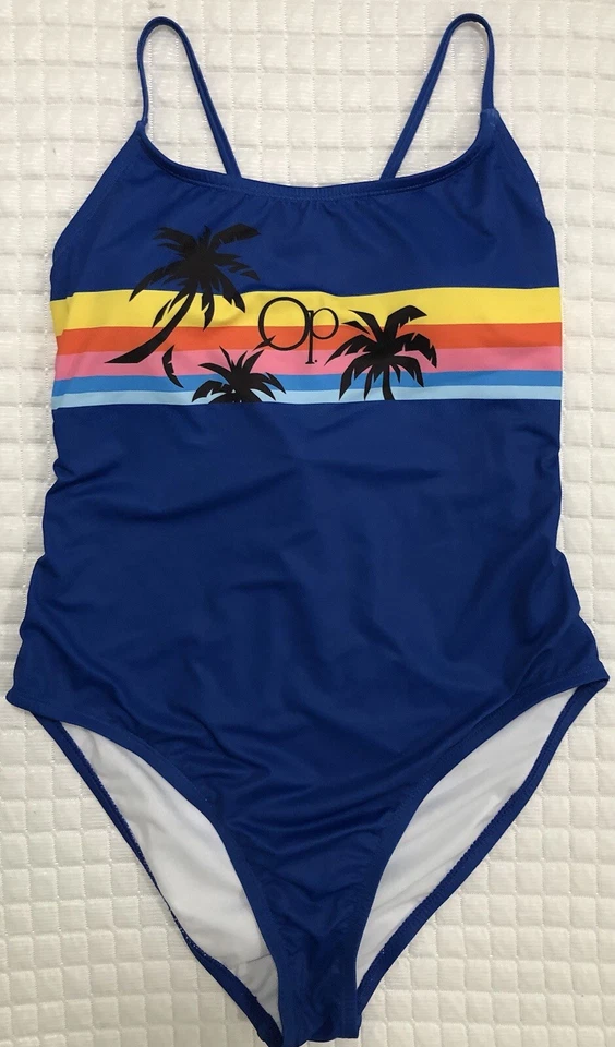 RARO OP Ocean Pacific Blue Sunset Palm Trees Traje de baño grande para mujer de una pieza” Foto 3 de 4