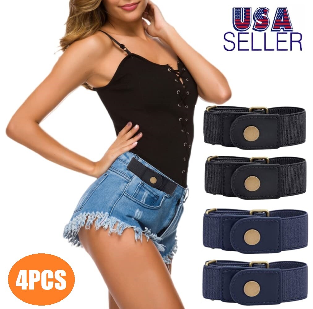 9121 4 Pack No Buckle Invisible Stretch Belt Buckle-free Elastic For Women SANSTHS Buckle-Free Elastic Women Belt for Jeans Without  main image 4