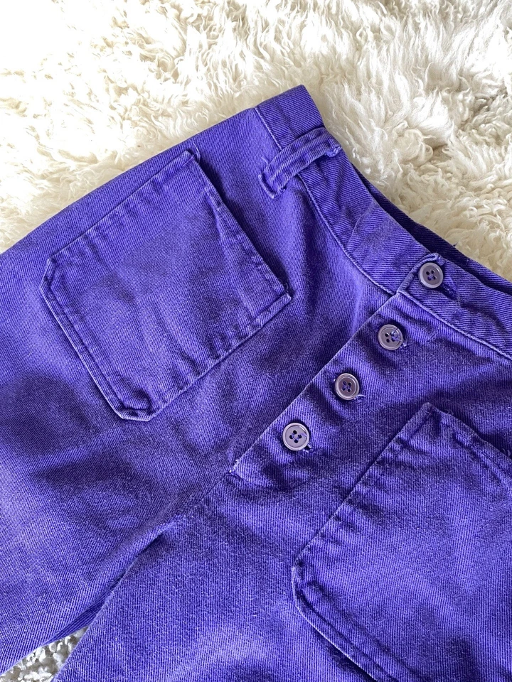 70s Vintage Sears JR Bazaar Pants 26"  Waist Boot Leg Purple Button Front USA - Image 3 of 4