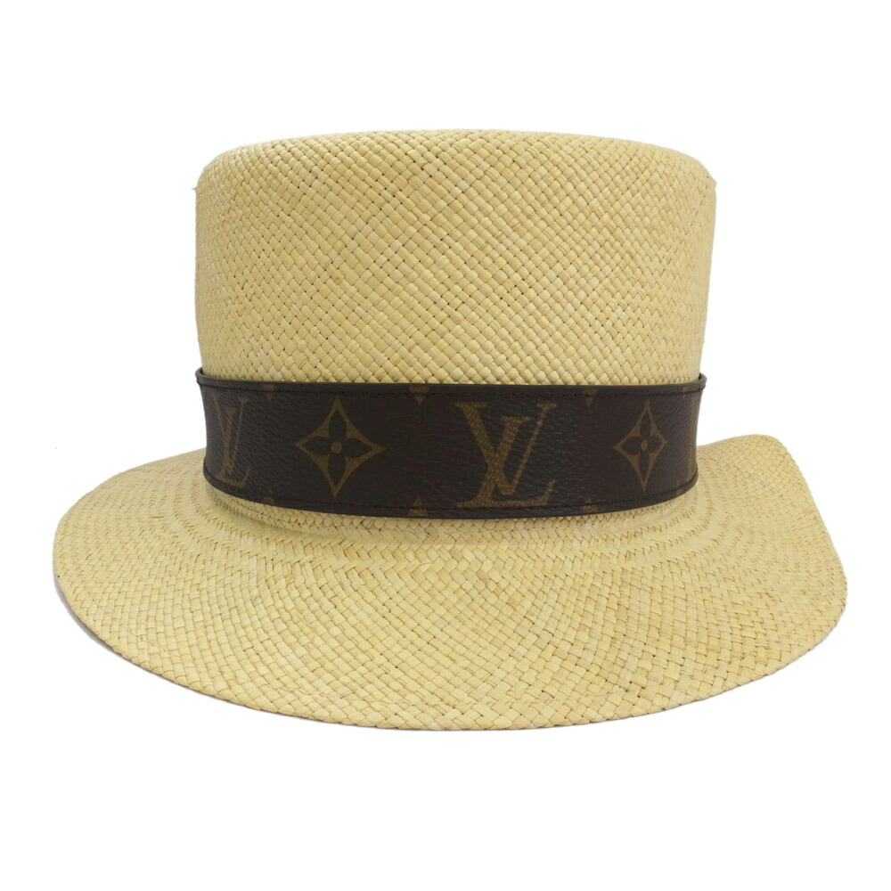 Louis Vuitton straw hat palm beige monogram brown polyester  display picture 2