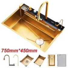 29.5'' Flying Rain Stainless Steel Waterfall Kitchen Sink Pull Down Faucet Gold