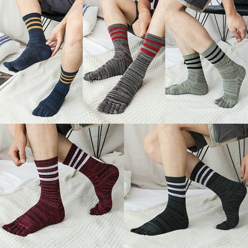 5 Paar Zehensocken Herren Baumwolle gestreift lange Fünf-Finger-Socken Fitnessstudio Sport Freizeit - Bild 2 von 12