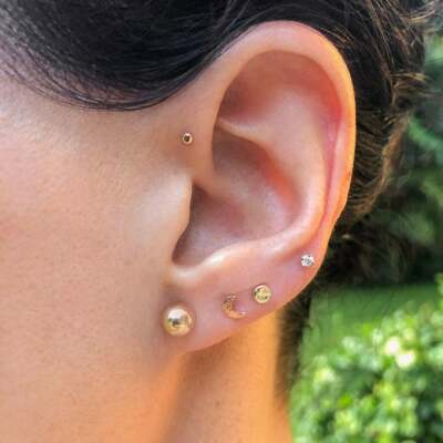 Pair Squid Game 16G Disc Rose Gold Steel Internally Threaded Labret Tragus Studs - View #2