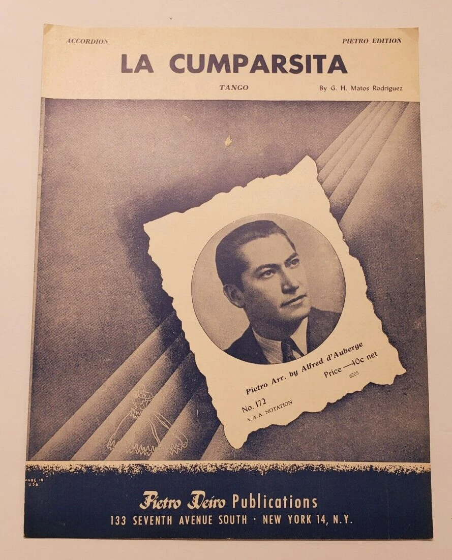 Sheet Music for Accordion La Cumparsita Tango G.H. Matos Rodriguez 1940