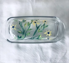 Vintage Butter Dish Glass Hand Painted Flowers - Lovely