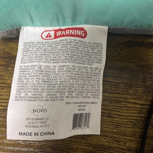 EQuip One Person Travel Hammock 97169 MINT GREY - Picture 4 of 4