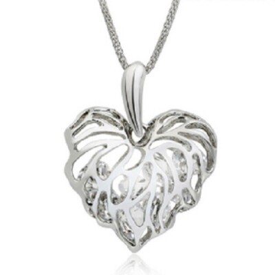 Silber Cut Out Blume Herz Halskette mit Kristall