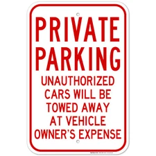 Private Parking Unauthorised Cars Towed Away Sign,