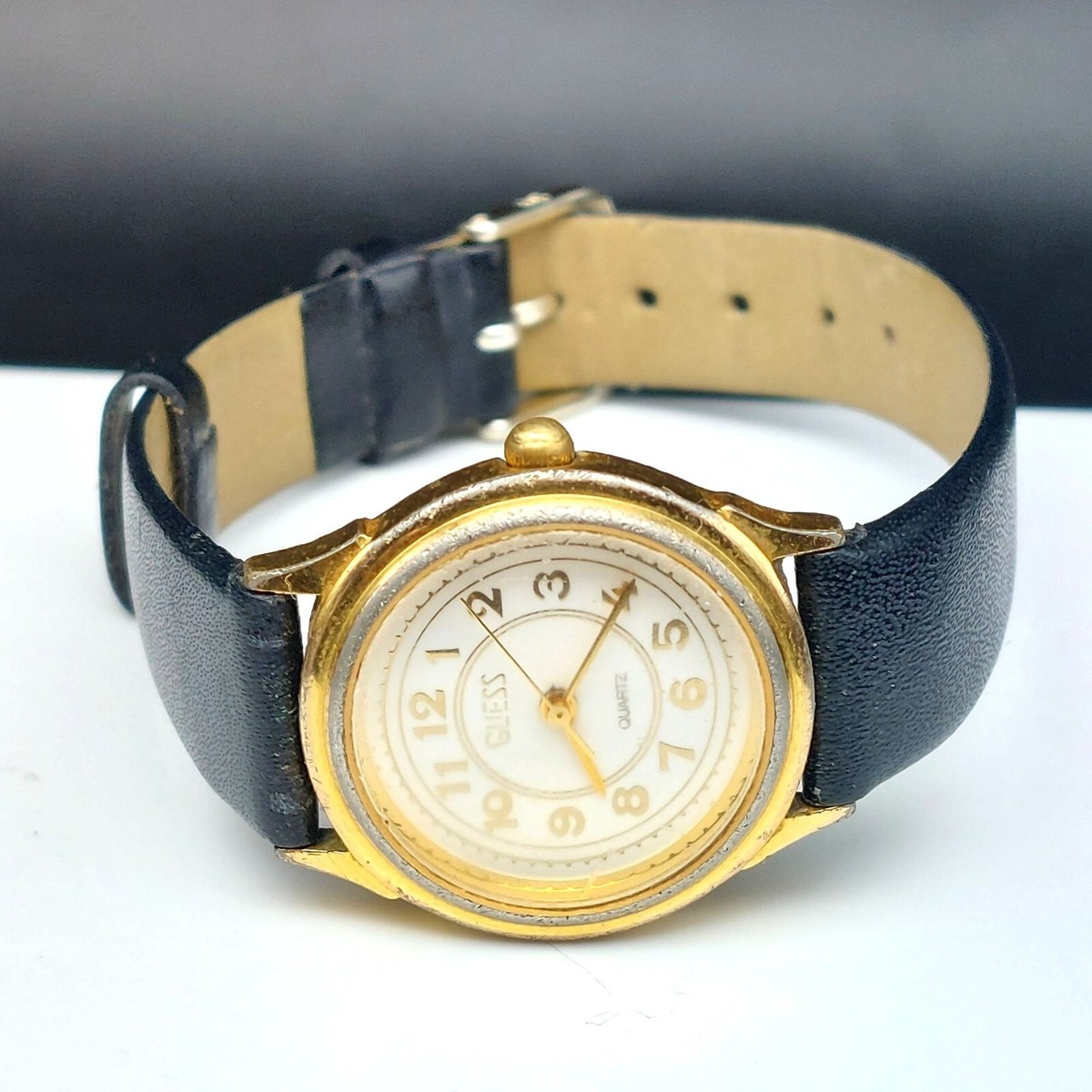 Vintage 1990 Guess Inc. Quartz Watch With Black Leather