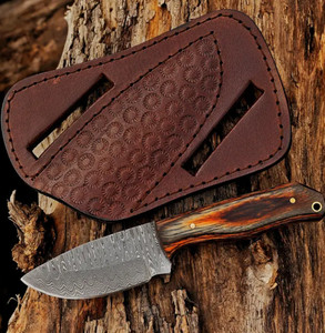 fixed blade damasucs steel everyday carry knife with pancake sheath