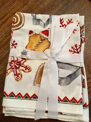 Williams Sonoma GINGERBREAD Cookie Tea Towels Set of 2 New without tags 30''x 21''