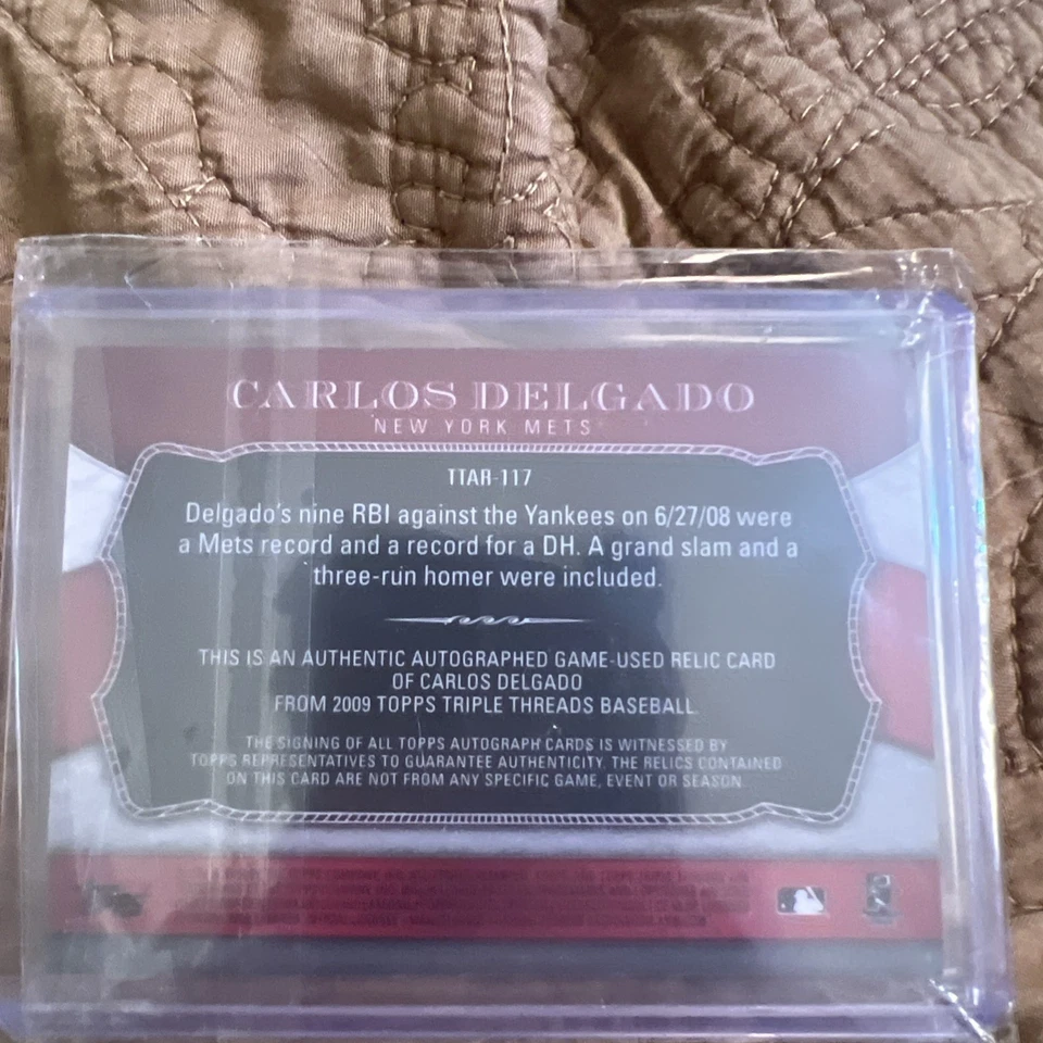 2009 Topps Triple Threads Carlos Delgado Met Record Setting MLB automático ¡y reliquias! Foto 2 de 4