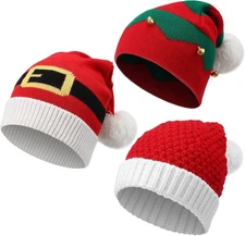 Chivao 3 Pcs 2025 Christmas Santa Elf Beanie Hat Winter Knitted Crochet... 