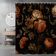Elegant Floral Shower Curtain in Black and Brown Design