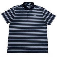Under Armour Mens HeatGear Gray/Black Striped Performance Polo Shirt Size XL