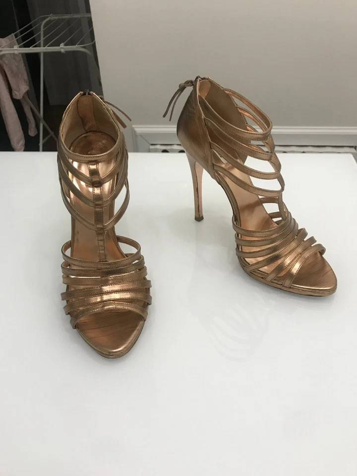 Miu Miu Womens Gold Glamour Cammello T Strap Cage Heel  Size 39.5 - Image 4 of 4