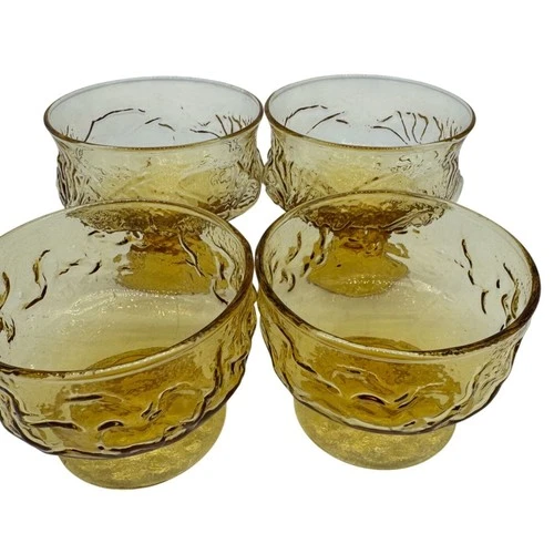 Set Of 4 Vintage Anchor Hocking Milano Honey Gold Glass Dessert Bowl/Cup Kitchen