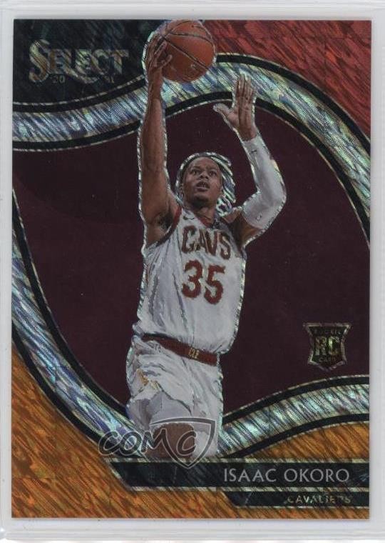 2020-21 Panini Select Courtside Red White Orange Shimmer Prizm Isaac Okoro 17x6