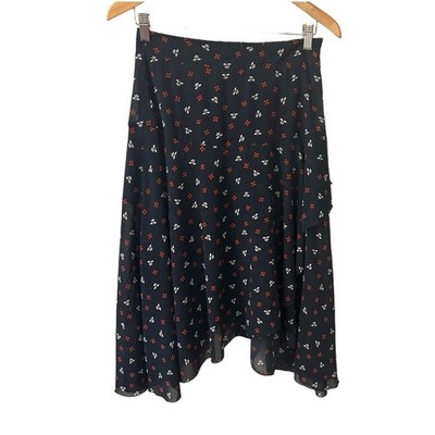 H&M Shark Bite Hem Wrapover Navy Ditzy Floral Print Skirt Size 8