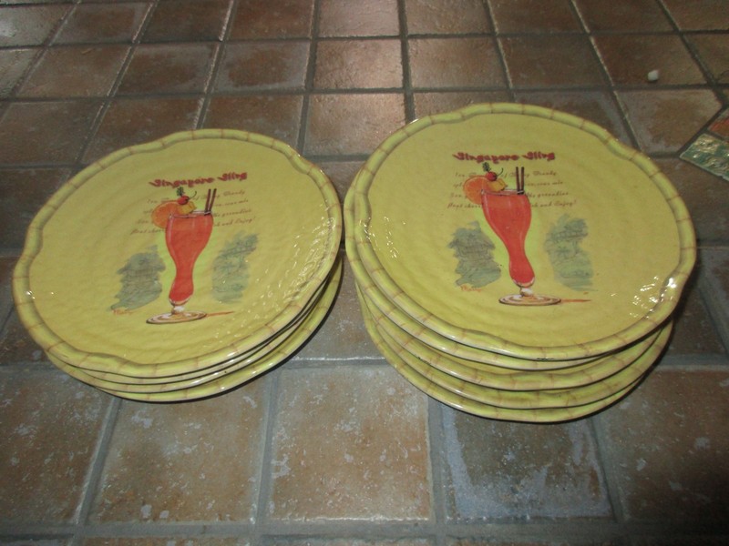 Sakura Singapore Slingapore  Sling  Plates  Cocktail Drink  Paul Brent 8"  (9)