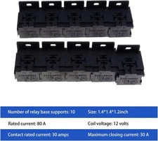 10 PCS Relay Base Holder, 12V/24V 30-80A 5 Pin Socket with 50 Terminals 6.3mm...
