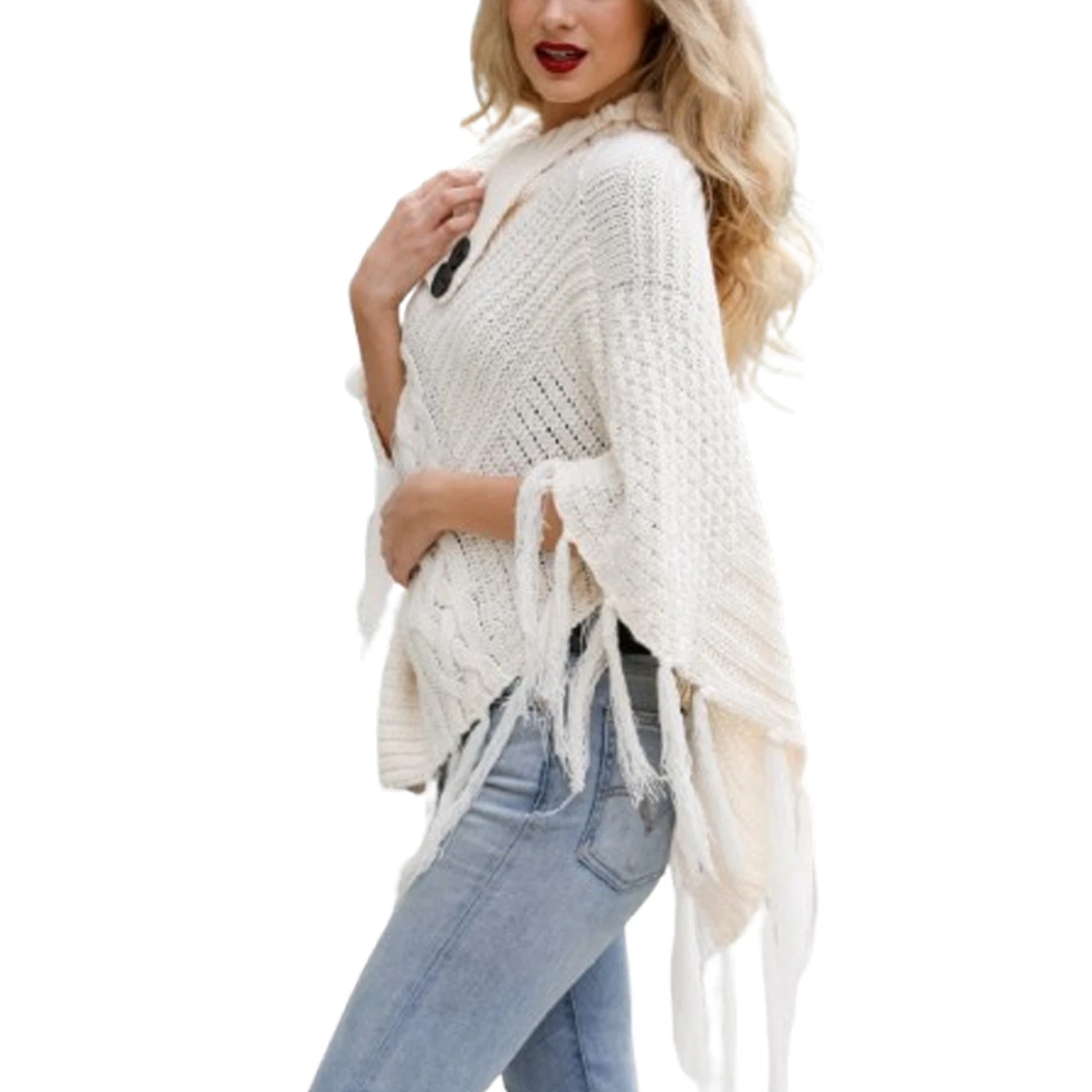 High Neck Tasseled Poncho – Stylish Layer for Winter