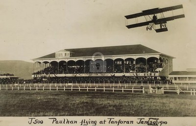 San Bruno CA Lious Paulhan Plane Flight Tanforan Park 1910s RPPC Postcard COPY