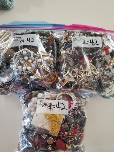 Lot 42 Misc Jewelry Vtg Costume Mixed Materials Wearable Repairable Craft 15 lbs