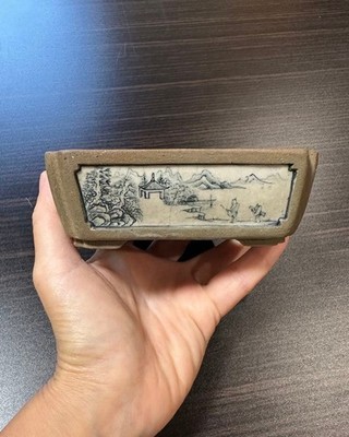 Vintage Japanese Bonsai Pot Joshu Katsuyama Signed Painted Ceramic